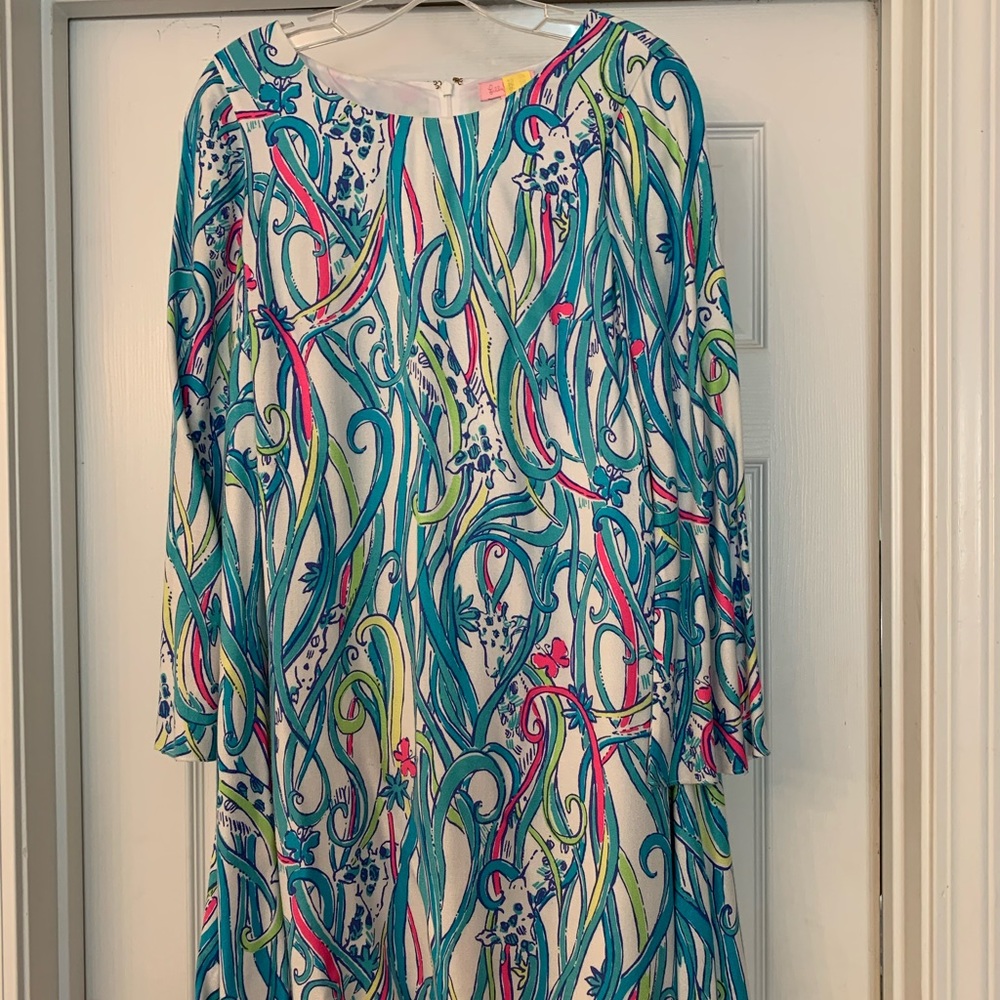 EUC LILLY PULITZER COLLETTE TUNIC DRESS RESORT WHITE LONG STORY